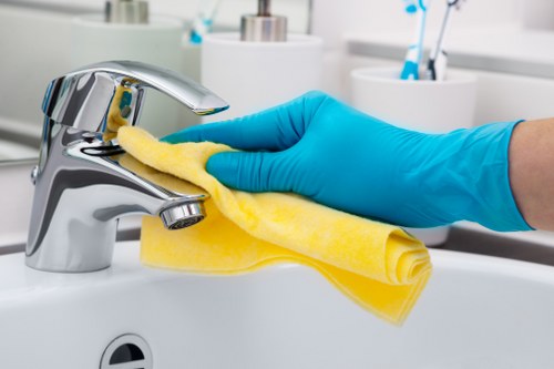 Professional carpet cleaner checking equipment and working area safety